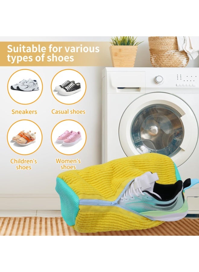 كيس غسيل الأحذية للغسالة ، عبوة من عبئتين محمولة لغسيل الأحذية كيس العناية بالأحذية ، كيس تنظيف عميق للأحذية ، كيس غسيل أحذية قابل لإعادة الاستخدام لجميع أنواع وأحجام الأحذية ، أصفر - Image 3