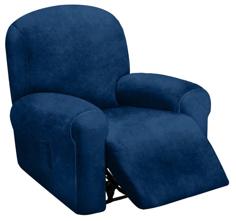 ULTICOR 4Piece 1 Seat Recliner Cover Velvet Stretch Reclining Chair Covers for 1 Cushion Reclining Sofa Single Seat Recliner Couch Cover Thick Very Soft Machine Washable Navy