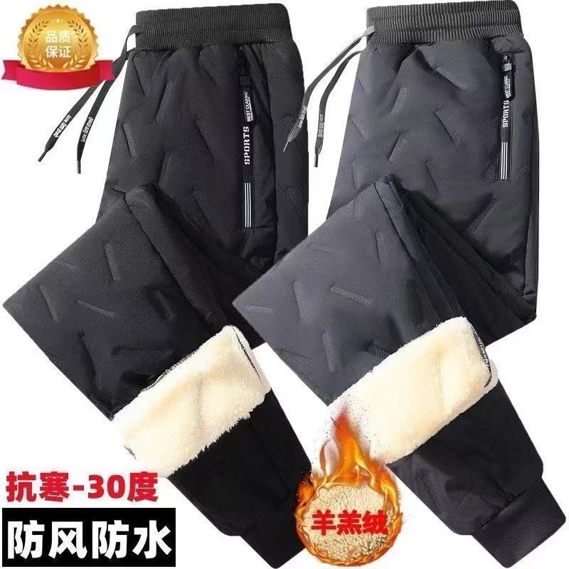 Cotton Pants Men'S Winter Lamb Fleece Cotton Pants Loose Plus Size Straight Leg Fleece-Lined Warm Pants Fashionable Outerwear Casual Pants - Image 2