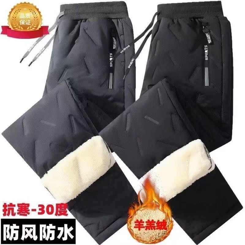 Cotton Pants Men'S Winter Lamb Fleece Cotton Pants Loose Plus Size Straight Leg Fleece-Lined Warm Pants Fashionable Outerwear Casual Pants - Image 3