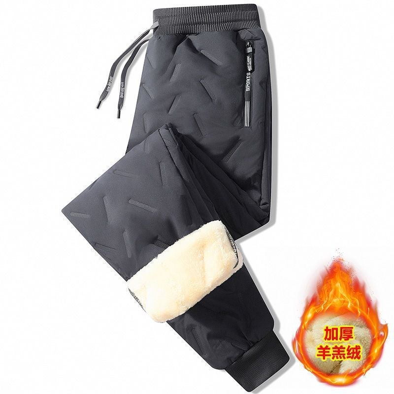 Cotton Pants Men'S Winter Lamb Fleece Cotton Pants Loose Plus Size Straight Leg Fleece-Lined Warm Pants Fashionable Outerwear Casual Pants - Image 5