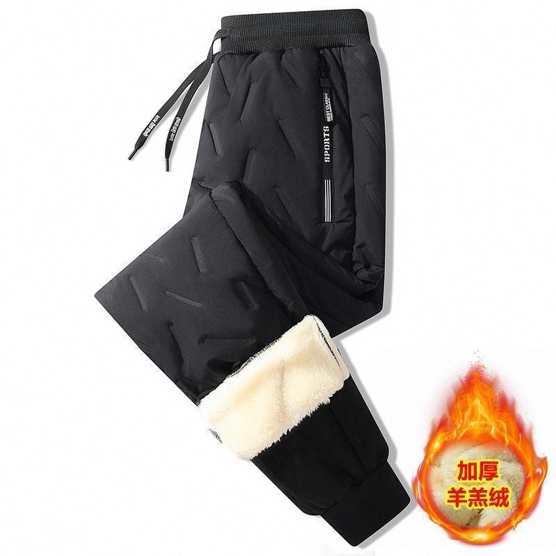 Cotton Pants Men'S Winter Lamb Fleece Cotton Pants Loose Plus Size Straight Leg Fleece-Lined Warm Pants Fashionable Outerwear Casual Pants - Image 4