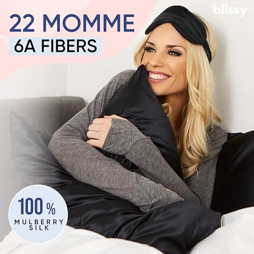 Blissy Silk Pillowcase - 100% Pure Mulberry Silk - 22 Momme 6A High-Grade Fibers - Silk Pillow Cover for Hair & Skin - Regular, Queen & King (Black, Queen) - Image 2