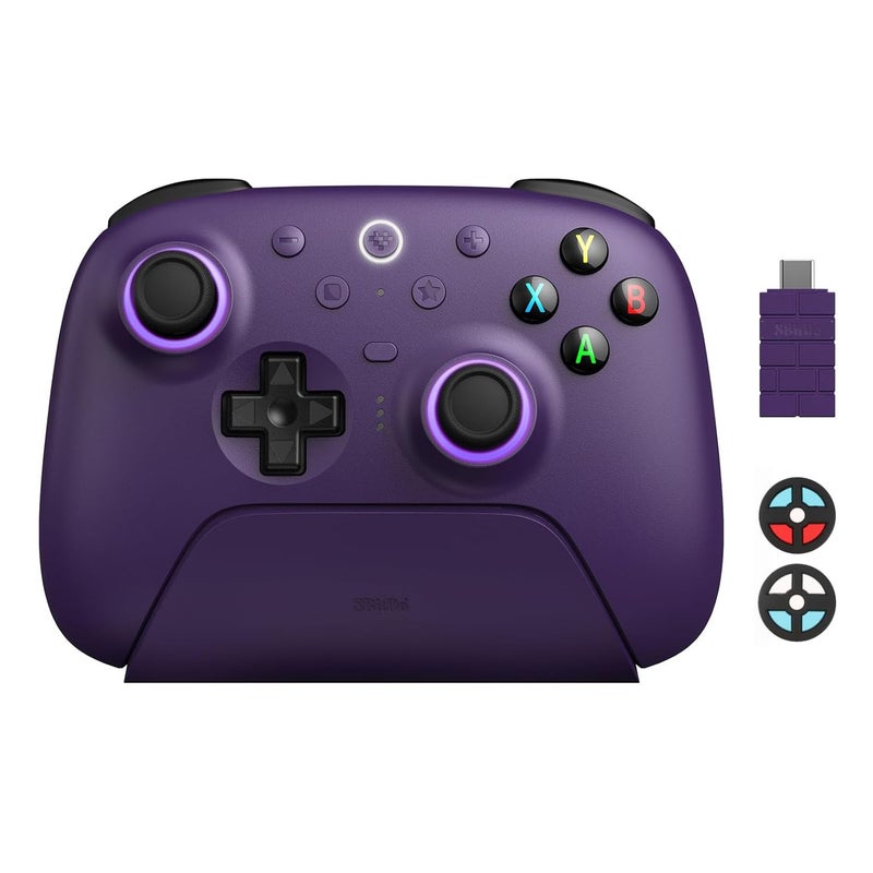 8BitDo Ultimate 2 Wireless Controller with TMR Joysticks for Windows Android Gaming Controller with Switchable Hall EffectTactile Triggers RGB Fire Ring 8Speed Wireless Tech Charging Dock Purple - Image 2