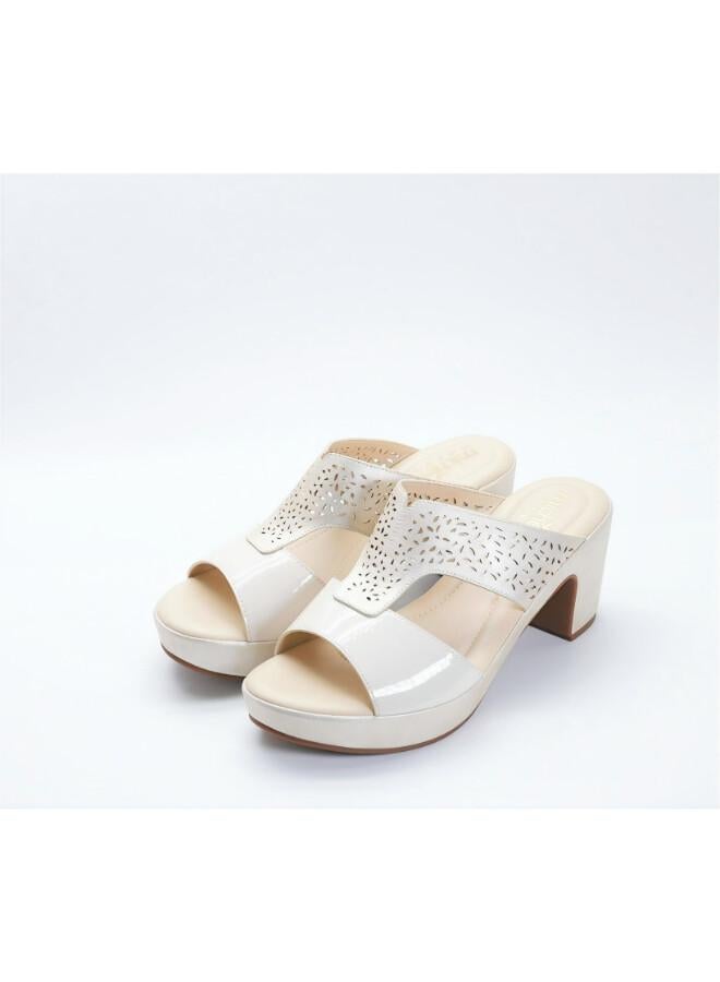Michelle Morgan 092-3144 Michelle Morgan Stylish Heeled Slide Sandals 514RJ75E Gold - Image 1