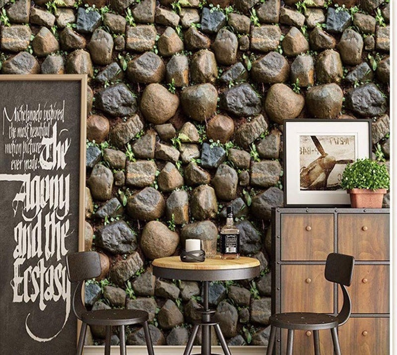 Yancorp 10ft Self-Adhesive Wallpaper Brown Stone Brick Wallpaper Fireplace Kitchen Backsplash Peel and Stick Wallpaper Stick on Wallcovering Brown  18" x 120" - Image 2