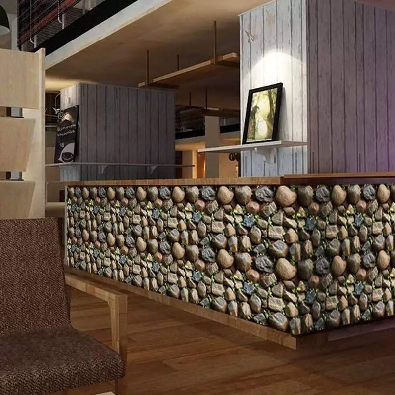 Yancorp 10ft Self-Adhesive Wallpaper Brown Stone Brick Wallpaper Fireplace Kitchen Backsplash Peel and Stick Wallpaper Stick on Wallcovering Brown  18" x 120" - Image 4
