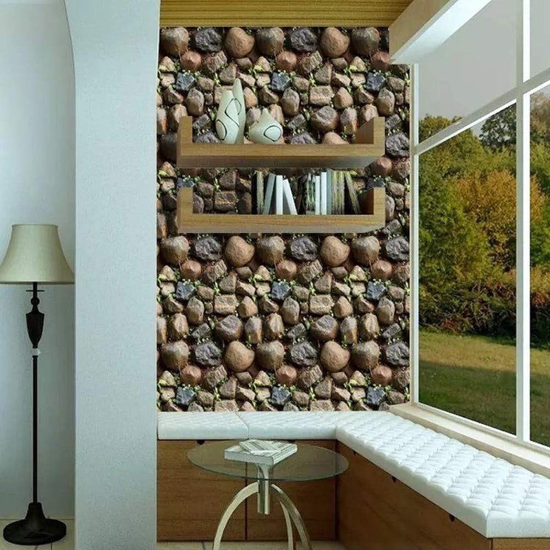 Yancorp 10ft Self-Adhesive Wallpaper Brown Stone Brick Wallpaper Fireplace Kitchen Backsplash Peel and Stick Wallpaper Stick on Wallcovering Brown  18" x 120" - Image 3