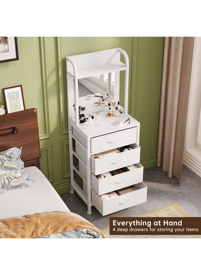 WODRAWER Tall Dresser for Bedroom, 4 Drawer Dresser & Chests of Drawers with Mirror & Open Shelves, Vertical Vanity Storage Cabinet for Small Space - Image 4
