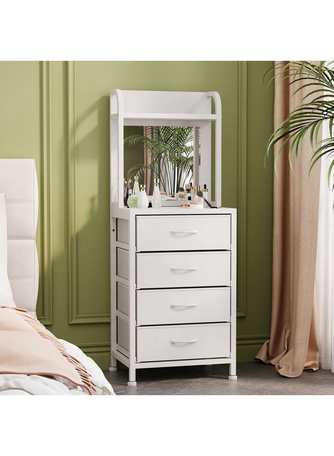 WODRAWER Tall Dresser for Bedroom, 4 Drawer Dresser & Chests of Drawers with Mirror & Open Shelves, Vertical Vanity Storage Cabinet for Small Space - Image 1