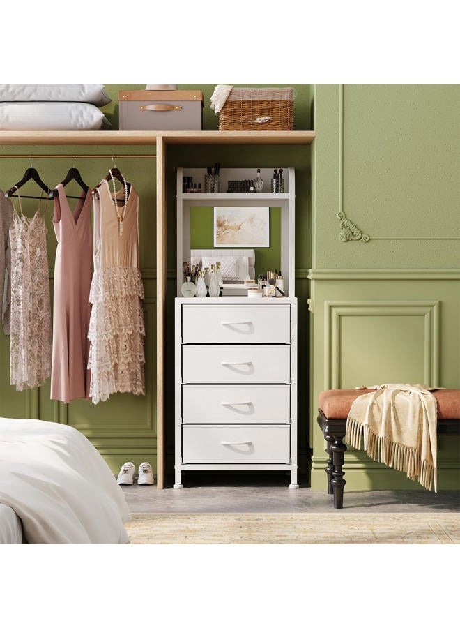 WODRAWER Tall Dresser for Bedroom, 4 Drawer Dresser & Chests of Drawers with Mirror & Open Shelves, Vertical Vanity Storage Cabinet for Small Space - Image 2