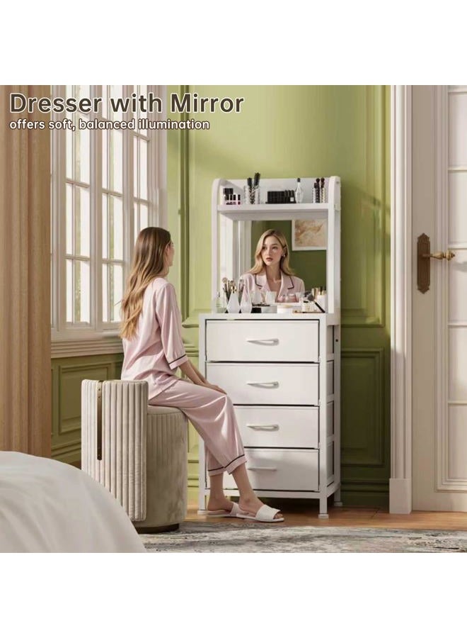WODRAWER Tall Dresser for Bedroom, 4 Drawer Dresser & Chests of Drawers with Mirror & Open Shelves, Vertical Vanity Storage Cabinet for Small Space - Image 3