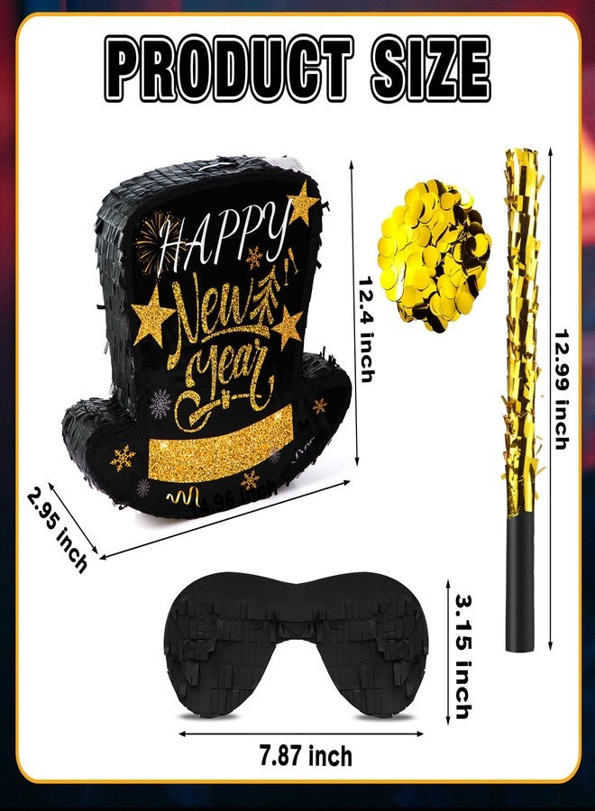 Poen بينياتا رأس السنة الجديدة 2026 من بوين، بينياتا قبعة سوداء مع عصا وعصابة للعينين، قصاصات ورقية ملونة، مستلزمات حفلات رأس السنة الجديدة، زينة، بينياتا كبيرة للبالغين، ألعاب، مستلزمات حفلات، 14.96 × 12.4 × 2.95 بوصة - Image 2
