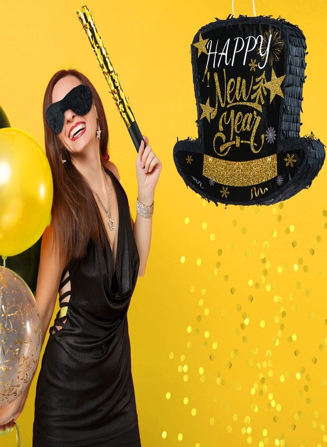 Poen بينياتا رأس السنة الجديدة 2026 من بوين، بينياتا قبعة سوداء مع عصا وعصابة للعينين، قصاصات ورقية ملونة، مستلزمات حفلات رأس السنة الجديدة، زينة، بينياتا كبيرة للبالغين، ألعاب، مستلزمات حفلات، 14.96 × 12.4 × 2.95 بوصة - Image 4