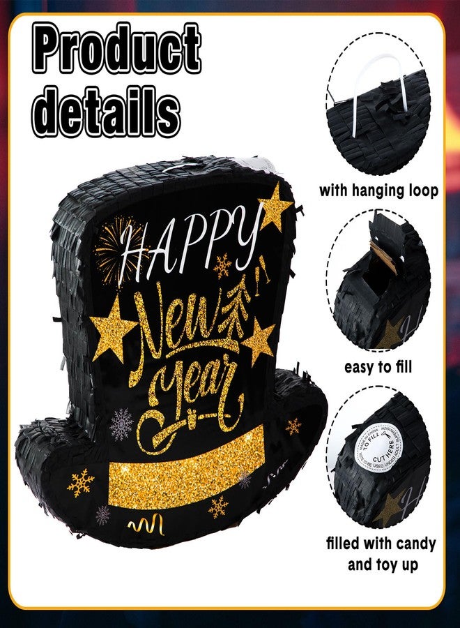 Poen بينياتا رأس السنة الجديدة 2026 من بوين، بينياتا قبعة سوداء مع عصا وعصابة للعينين، قصاصات ورقية ملونة، مستلزمات حفلات رأس السنة الجديدة، زينة، بينياتا كبيرة للبالغين، ألعاب، مستلزمات حفلات، 14.96 × 12.4 × 2.95 بوصة - Image 3