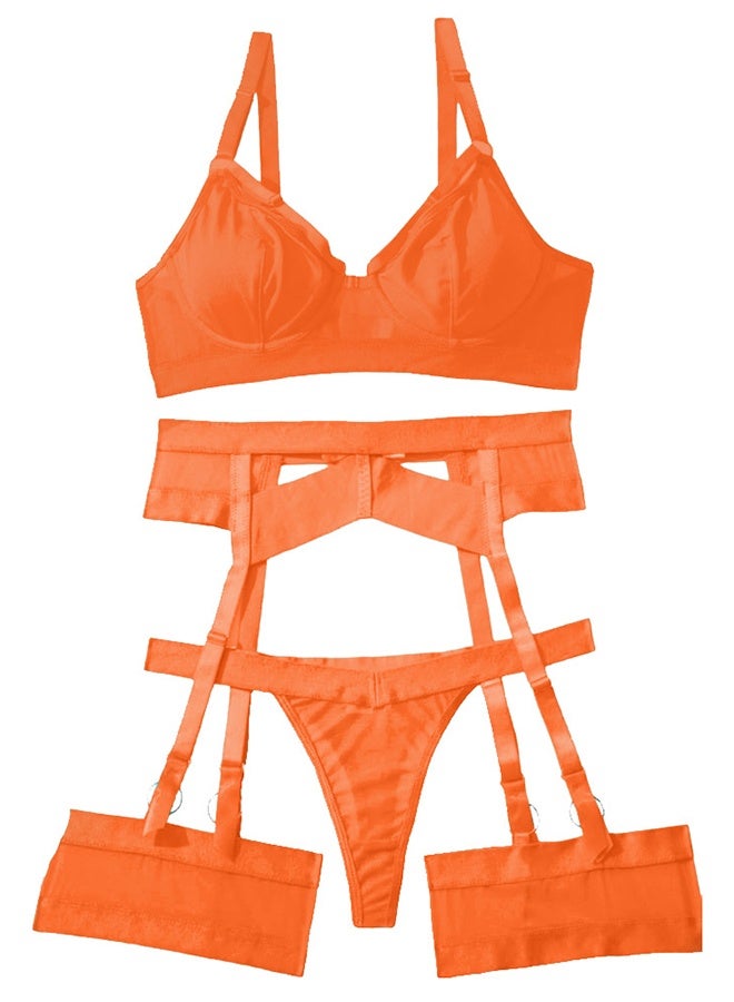 Women Lingerie Sets with Garter Belt 4 Pieces Lace Teddy Babydoll Bodysuit MG06 - Image 1