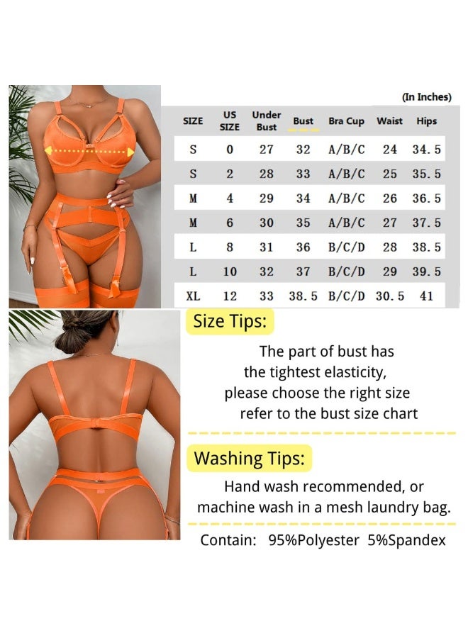 Women Lingerie Sets with Garter Belt 4 Pieces Lace Teddy Babydoll Bodysuit MG06 - Image 3