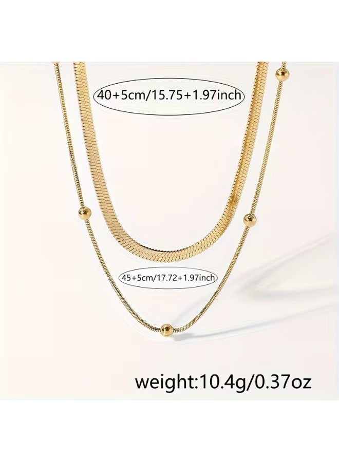 Goolsky طقم قلادة سلسلة من الفولاذ المقاوم للصدأ بطبقتين أنيقتين مكون من 2 قطعة، موضة بوهيمية، إكسسوار يومي للنساء و للحفلات، مطلي بالذهب عيار 18، بدون أحجار كريمة، مناسب لجميع المواسم - Image 5