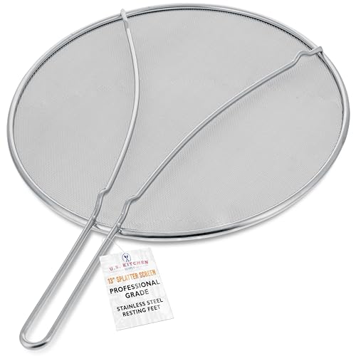 U.S. Kitchen Supply Stainless Steel Splatter Guard 13" Fine Mesh Cover, Grease & Oil, Splatter Screen for Frying Pan, Cooking Pots, with Resting Feet - Image 1