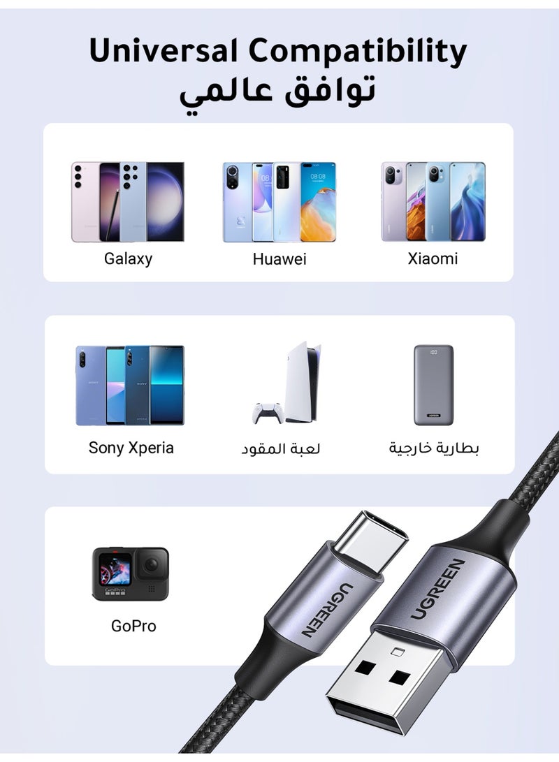 يو جرين كابل تايب سي مكون من قطعتين من كابل USB A إلى USB C بقوة 18 وات و1 متر شحن سريع من النايلون الممتاز المضفر المتين عالي الجودة متوافق مع سلسلة آيفون وسلسلة سلسلة سامسونج A وشاومي وأوبو وفيفو وصندوق سماعات الأذن وباوربانك - Image 3