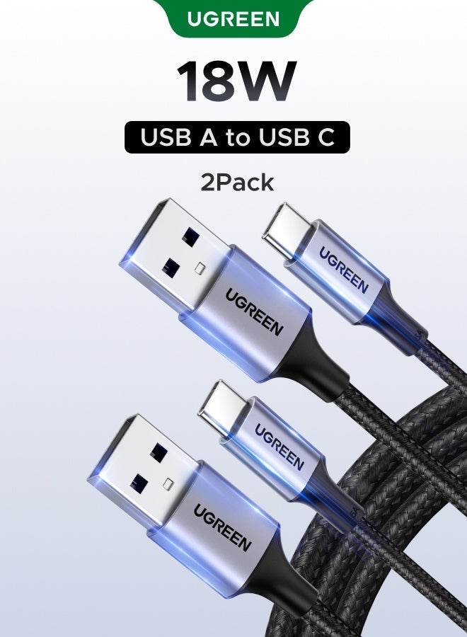 Ugreen Type C Cable 2 Pack USB A to USB C Cable 18W 1M Fast Charging Premium Nylon Braided Durable High Quality Compatible For iPhone Series Samsung A series Xiaomi Oppo Vivo Earbuds Box Power Bank 1M Black 1M 2P(NEW)