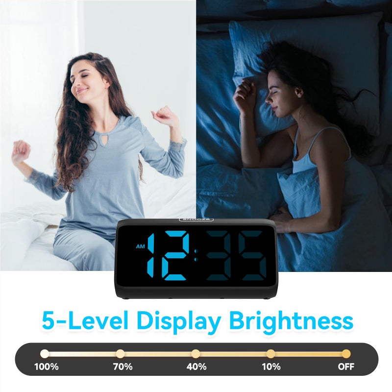 Netzu Digital Alarm Clocks for Bedrooms, Loud Alarm Clock with Dual Alarms, Bold Digits, 5 Dimmers, 4 Volumes, Snooze, Bedside Clock for Deep Sleepers Kids Teens Seniors, Plug in Clock, Easy to Set - Image 4