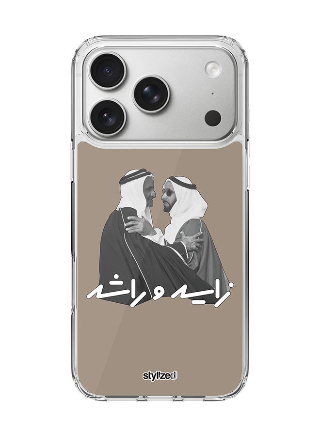 Stylizedd غطاء آيفون 17 برو [متوافق مع MagSafe] غطاء مغناطيسي رقيق شفاف - الشيخ زايد والشيخ راشد، رمادي دافئ - Image 1