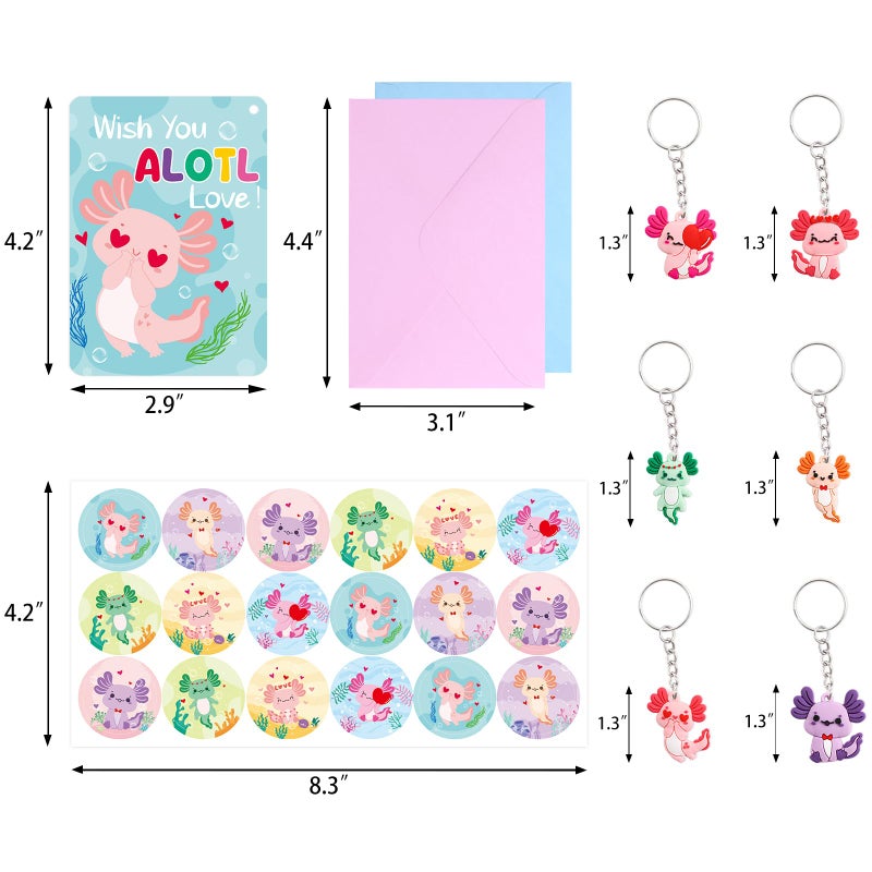 Fancy Land 30 Pack Valentines Cards Classroom Kids Axolotl Valentines Day Cards with Keychains Valentine Gift Set Exchange Boys Girls Goody Bag Favors Cute Axolotl - Image 3