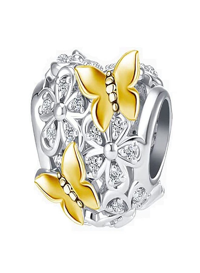 OutstandLong Butterfly Charm for Pandora Bracelets Flower Floral Hearts Golden Enamel Bead for Friend Sister Mom - Image 1