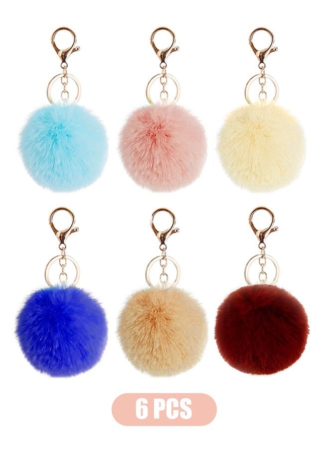6 Pcs Fluffy Keyring Keychains, for School Bags Key Rings Girls Plush Keychain Accessories Rabbit Bag Car Backpack Hanging Ornament For Women (Colorful) - Image 1