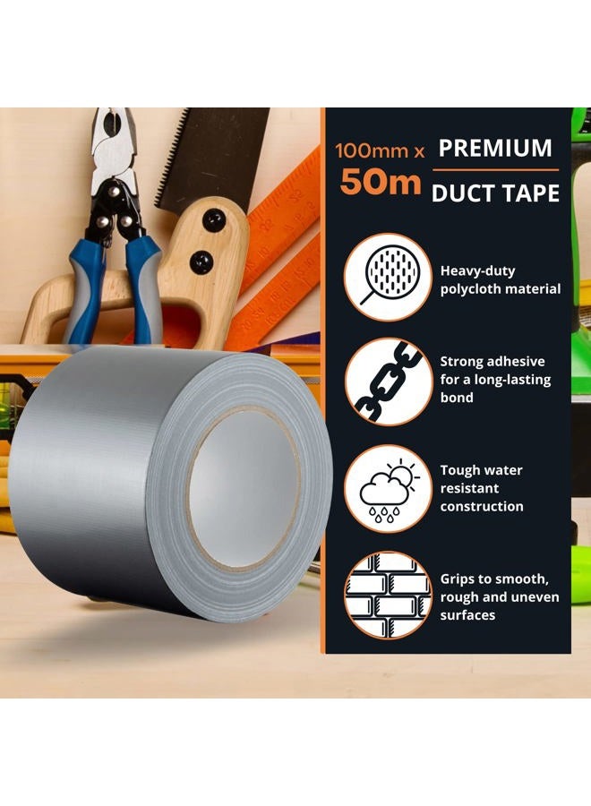 GTSE Silver Duct Tape, 4 inches x 55 Yards (164 ft), Wide Roll, Industrial and Heavy Duty, Waterproof, 1 Roll Pack - Image 2