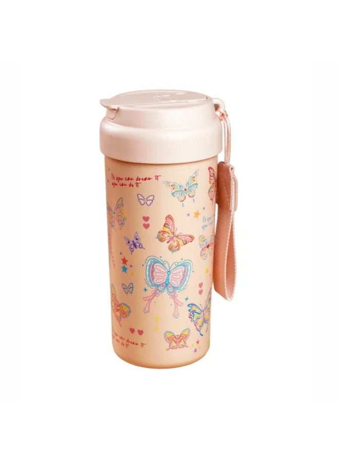 LITTLE SURPRISE BOX Pink Butterfly Stainless Steel premium Insulated Detox Infuser Bottle with Tea and Fruit Infuser attachment, 550ml - Image 1