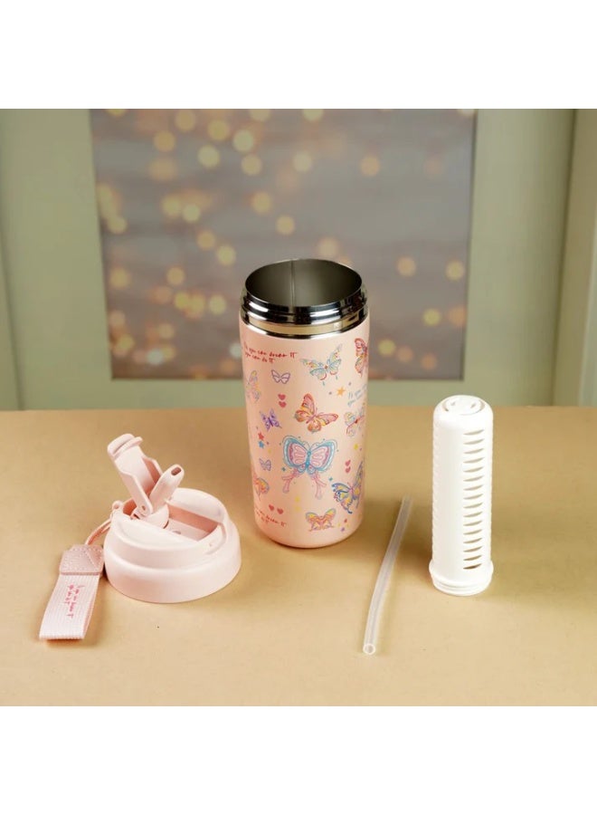 LITTLE SURPRISE BOX Pink Butterfly Stainless Steel premium Insulated Detox Infuser Bottle with Tea and Fruit Infuser attachment, 550ml - Image 3