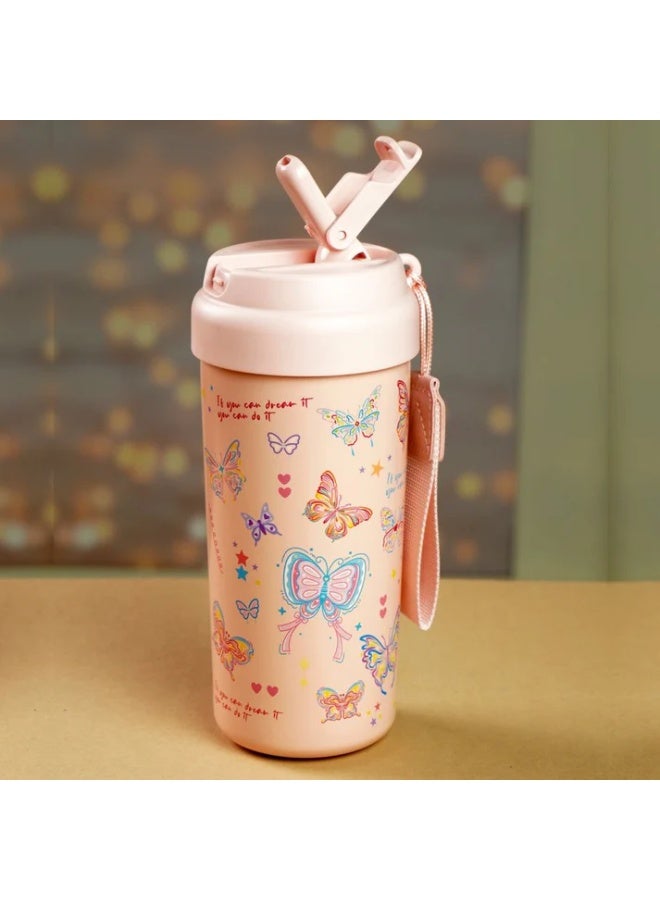 LITTLE SURPRISE BOX Pink Butterfly Stainless Steel premium Insulated Detox Infuser Bottle with Tea and Fruit Infuser attachment, 550ml - Image 2