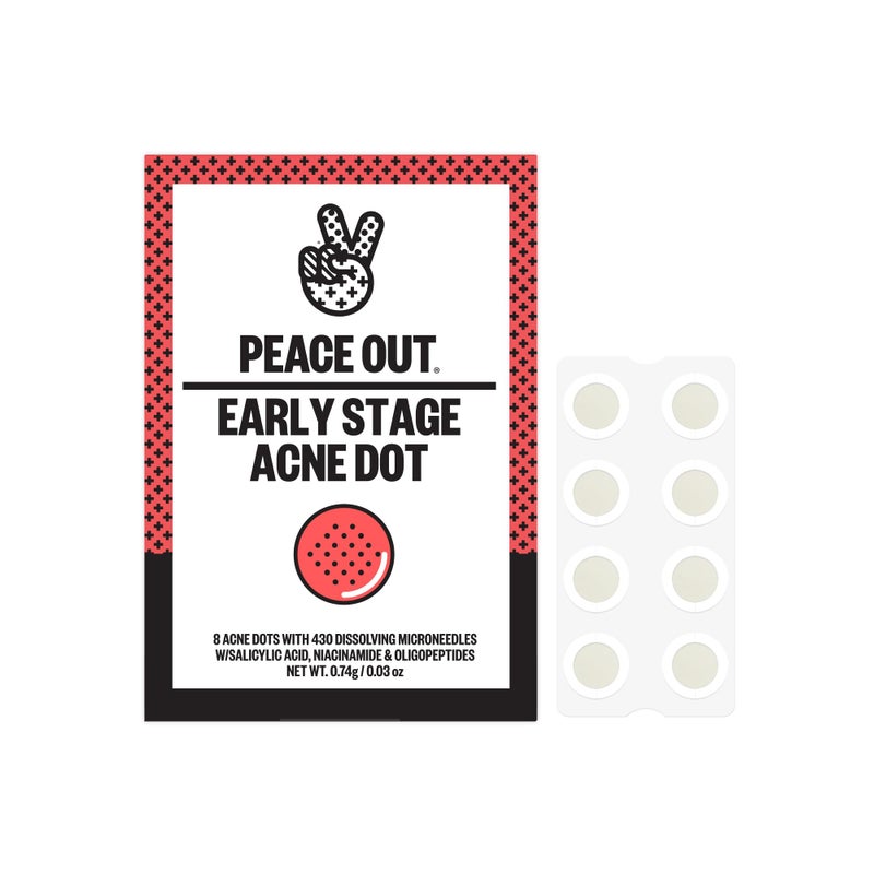 PEACE OUT Early Stage Acne Dots Helps Target Blemishes Below the Surface, Hydrocolloid Pimple Patches Minimize Bumps Before They Appear with Dissolving Microneedles, Salicylic Acid, 8 Count - Image 1