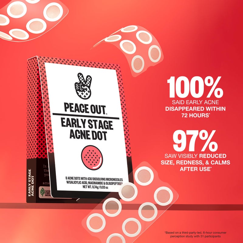 PEACE OUT Early Stage Acne Dots Helps Target Blemishes Below the Surface, Hydrocolloid Pimple Patches Minimize Bumps Before They Appear with Dissolving Microneedles, Salicylic Acid, 8 Count - Image 3