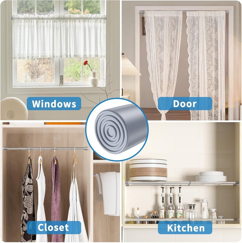 AIZESI 2 Pack Tension Rods for Windows 26.5 to 36 inch, Adjustable Pressure Spring Curtain Rods No Drilling, Curtain Rods for Doorway Closet Door, Silver - Image 2