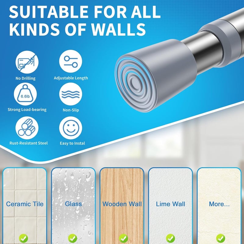 AIZESI 2 Pack Tension Rods for Windows 26.5 to 36 inch, Adjustable Pressure Spring Curtain Rods No Drilling, Curtain Rods for Doorway Closet Door, Silver - Image 3