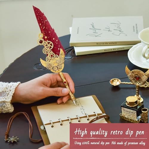 PLUSPOINT Vintage Quill Pen & Ink Set Elegant Writing Luxury Fountain Calligraphy Ink Pen Set with Diary Wax for Stamp Retro Decor Dip Pen Office Stationery Corporate Gifting for Signature,Multicolor - Image 2