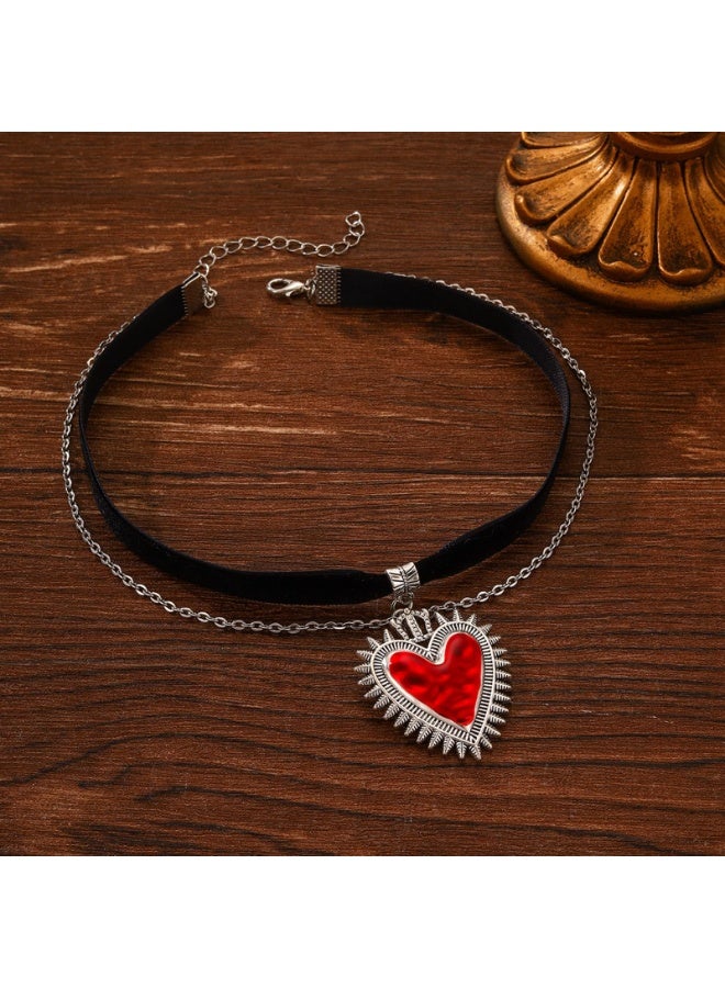 Gothic Choker Necklace Set, 5 Pieces, Black Lace with Red Rose, Spider, Heart Pendants, Victorian Style - Image 5