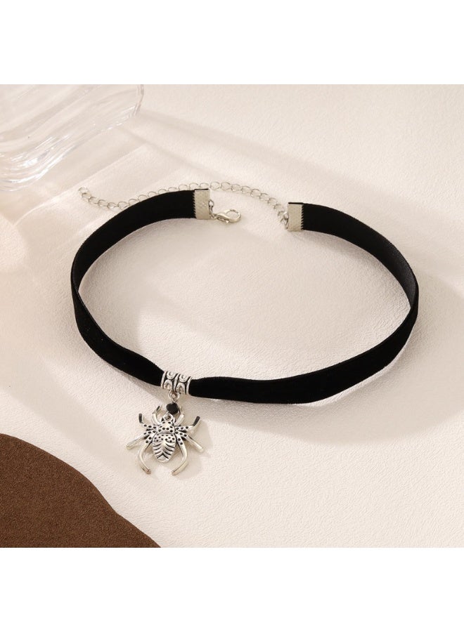 Gothic Choker Necklace Set, 5 Pieces, Black Lace with Red Rose, Spider, Heart Pendants, Victorian Style - Image 2