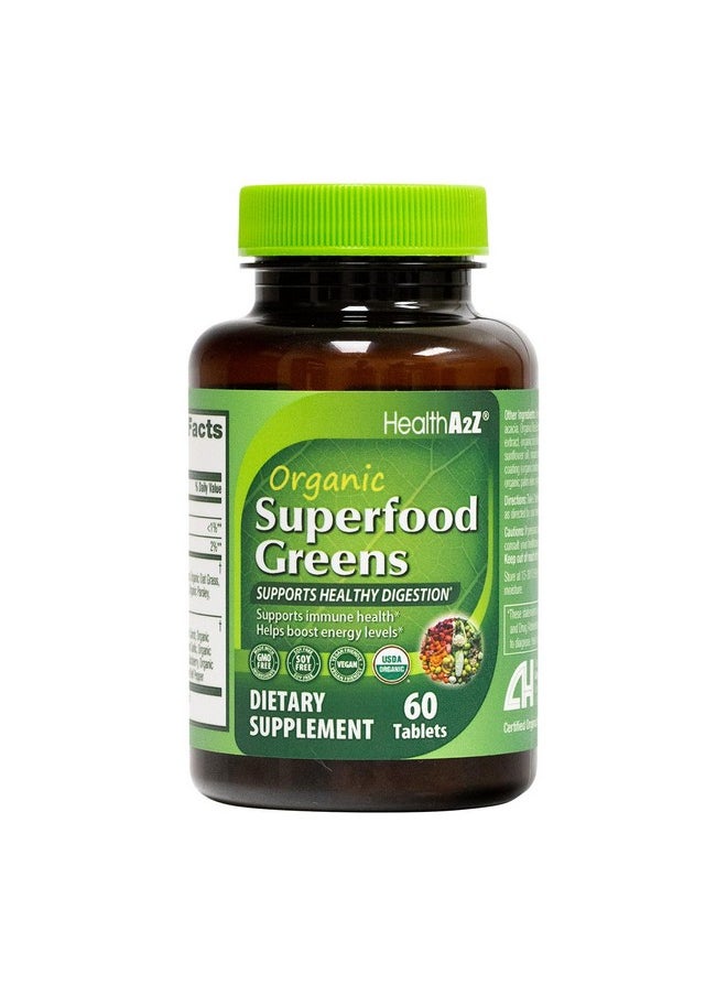 HealthA2Z - HealthA2Z® Organic Superfood Greens | 60 Tablets | Dietary Supplement | Greens Blend 720mg | Fruits & Veggies Blend 580mg - Image 1