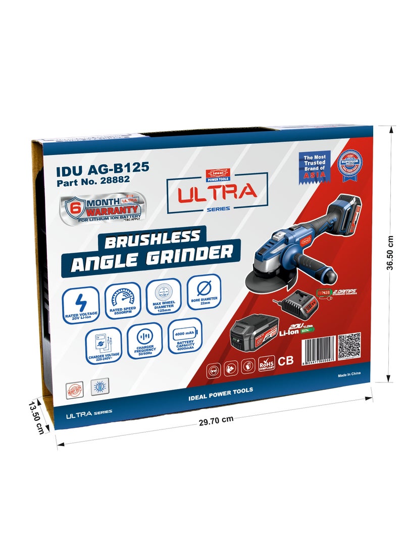 Ideal Power Tools - IDU AG-B125 BRUSHLESS CORDLESS ANGLE GRINDER MACHINE KIT - Image 1
