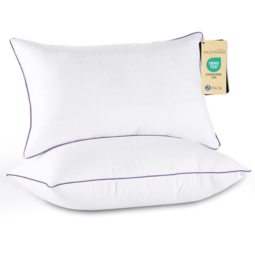 JOLLYVOGUE Pillows Queen Size Set of 2 Medium Supportive Bed Pillows with Super Soft Down Alternative Fill Luxury Fluffy Hotel Quality for Side Back and Stomach Sleepers