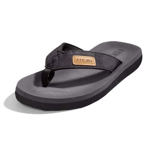 FITORY Men's Flip-Flops, Thongs Sandals Comfort Slippers for Beach Black Size 10 - Image 1