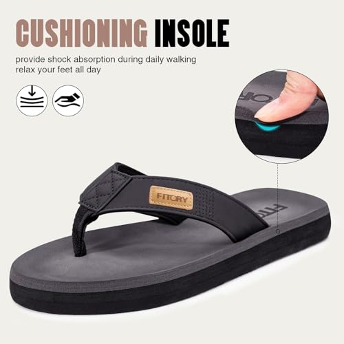 FITORY Men's Flip-Flops, Thongs Sandals Comfort Slippers for Beach Black Size 10 - Image 2