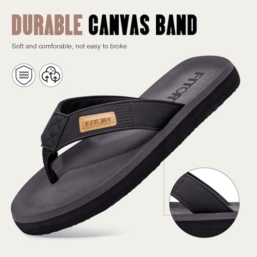 FITORY Men's Flip-Flops, Thongs Sandals Comfort Slippers for Beach Black Size 10 - Image 4