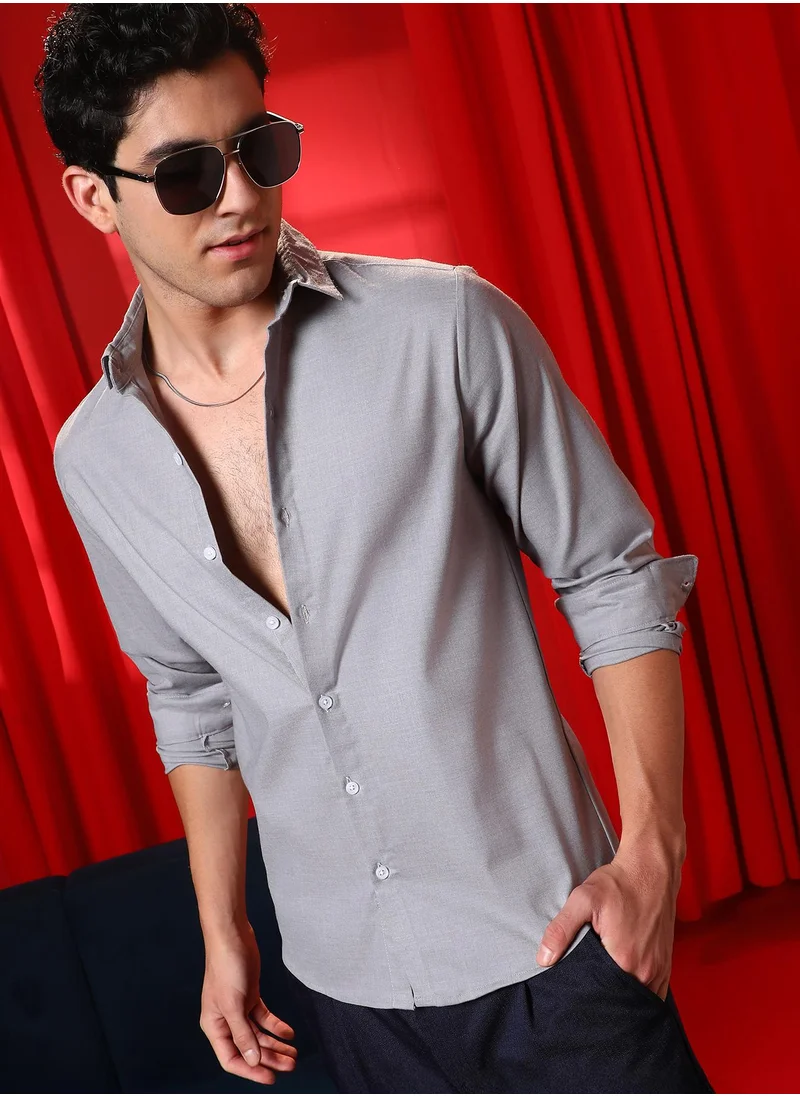 كامبوس سوترا Men's Coin Grey Solid Regular Shirt