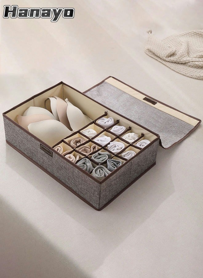 Hanayo Sock Drawer Organizer with Lid 17 Cells Foldable Underwear and Bras Drawer Organizers Non-woven Fabric Storage Box Divider Bins for Bra Socks Underware Ties(Grey) - Image 1