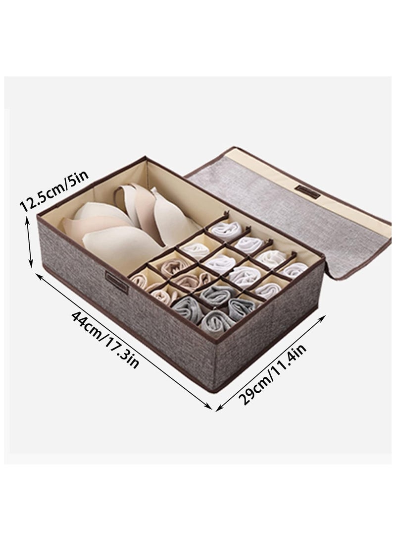 Hanayo Sock Drawer Organizer with Lid 17 Cells Foldable Underwear and Bras Drawer Organizers Non-woven Fabric Storage Box Divider Bins for Bra Socks Underware Ties(Grey) - Image 2